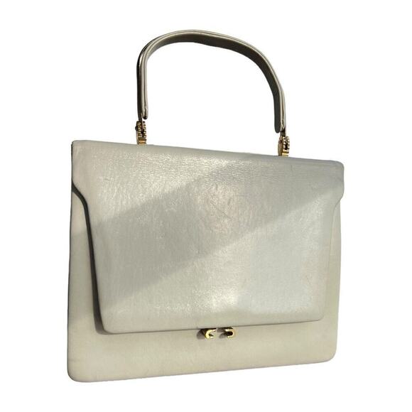 Ginza Kanematsu White Patent Leather Gold Hardware Vintage Evening Purse Bag - Picture 13 of 16